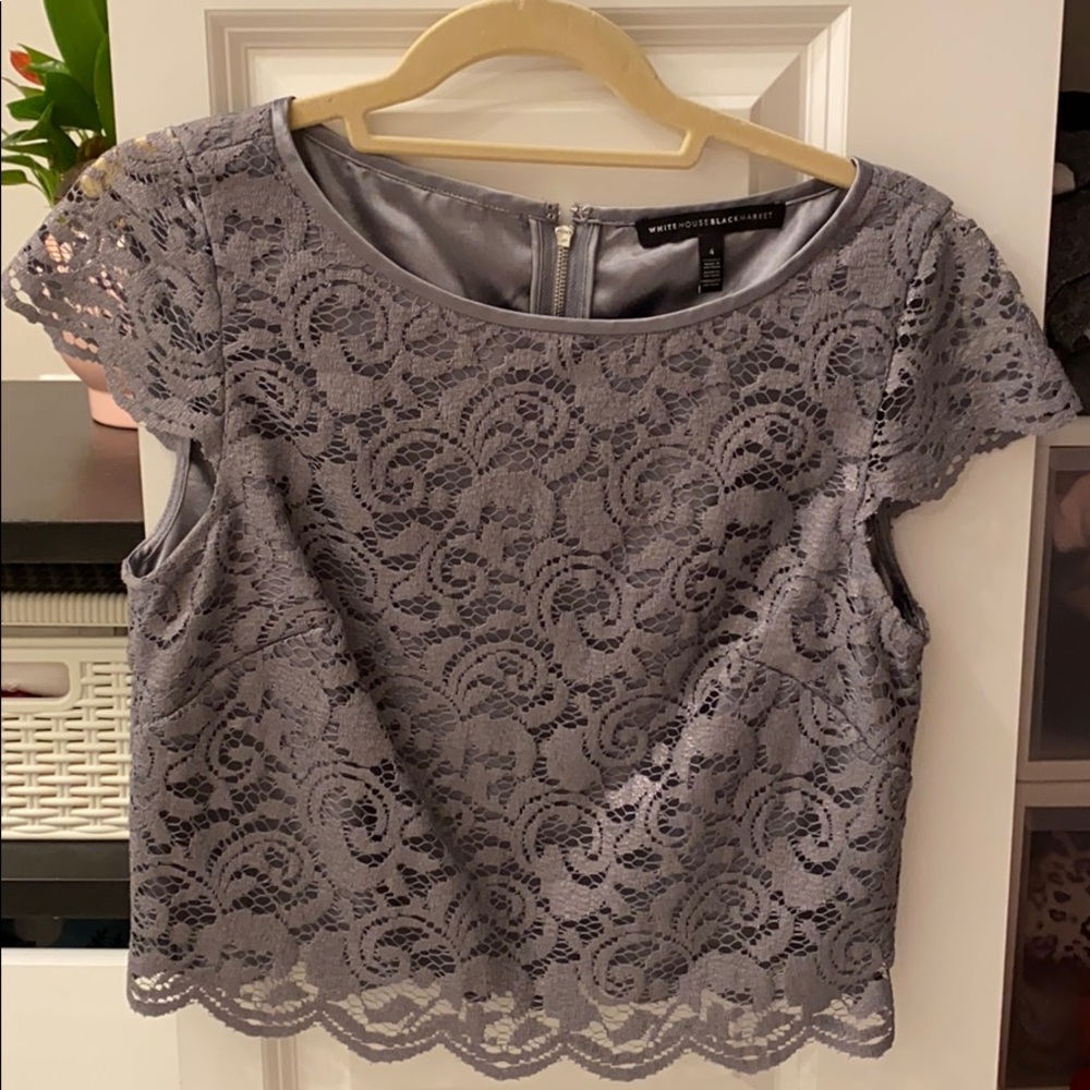 White House black market silver short sleeve